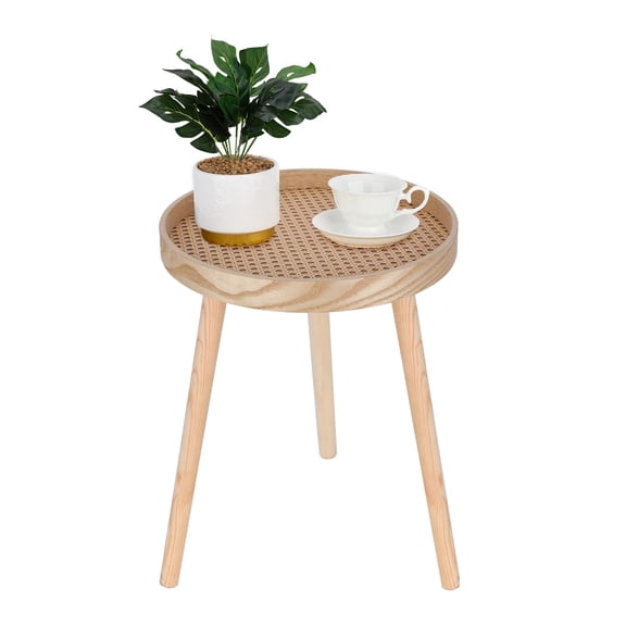 Round Coffee Table Set of 2, Natural Boho Coffee Tables, Small Mid Century Modern Rattan Coffee Table, Boho Side Table End Tables for Living Room Bedroom Office