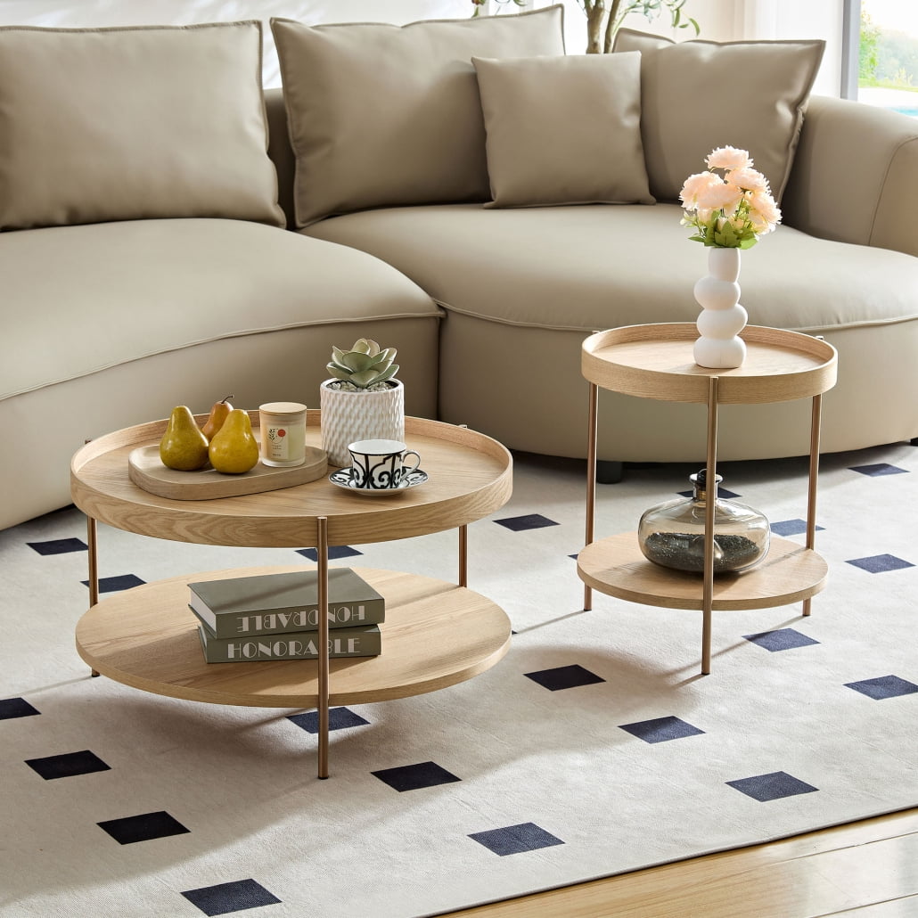 Round Coffee Table Set of 2, Nesting Coffee Table for Living Room, 2 ...