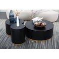 thumbnail image 1 of Round Coffee Table Set of 3, Circle Leisure Side Table End Table with High-end Walnut + Oak Welt Technology, Bedside Table Footstool for Living Room, Fully Assembled, Black, 1 of 6