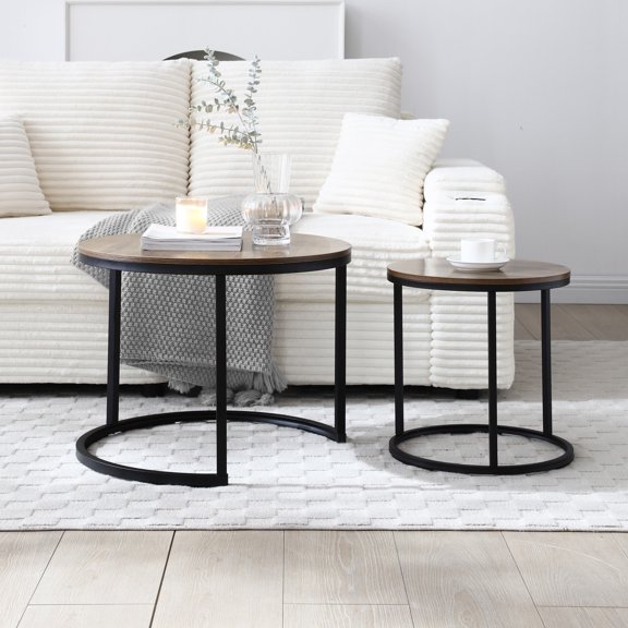 Round Coffee Table Set, MDF Material for Durability / Use in Different Living Spaces