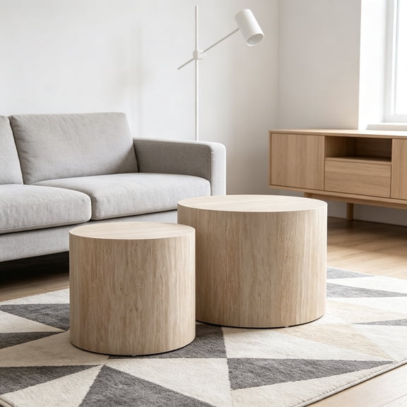Round Coffee Table Set of 2, Modern Nesting Coffee Table for Living Room, Wave Stripe Round Coffee Table for Living Room, Bedroom