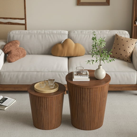 Round Coffee Table Set of 2, Nesting Coffee Table for Living Room