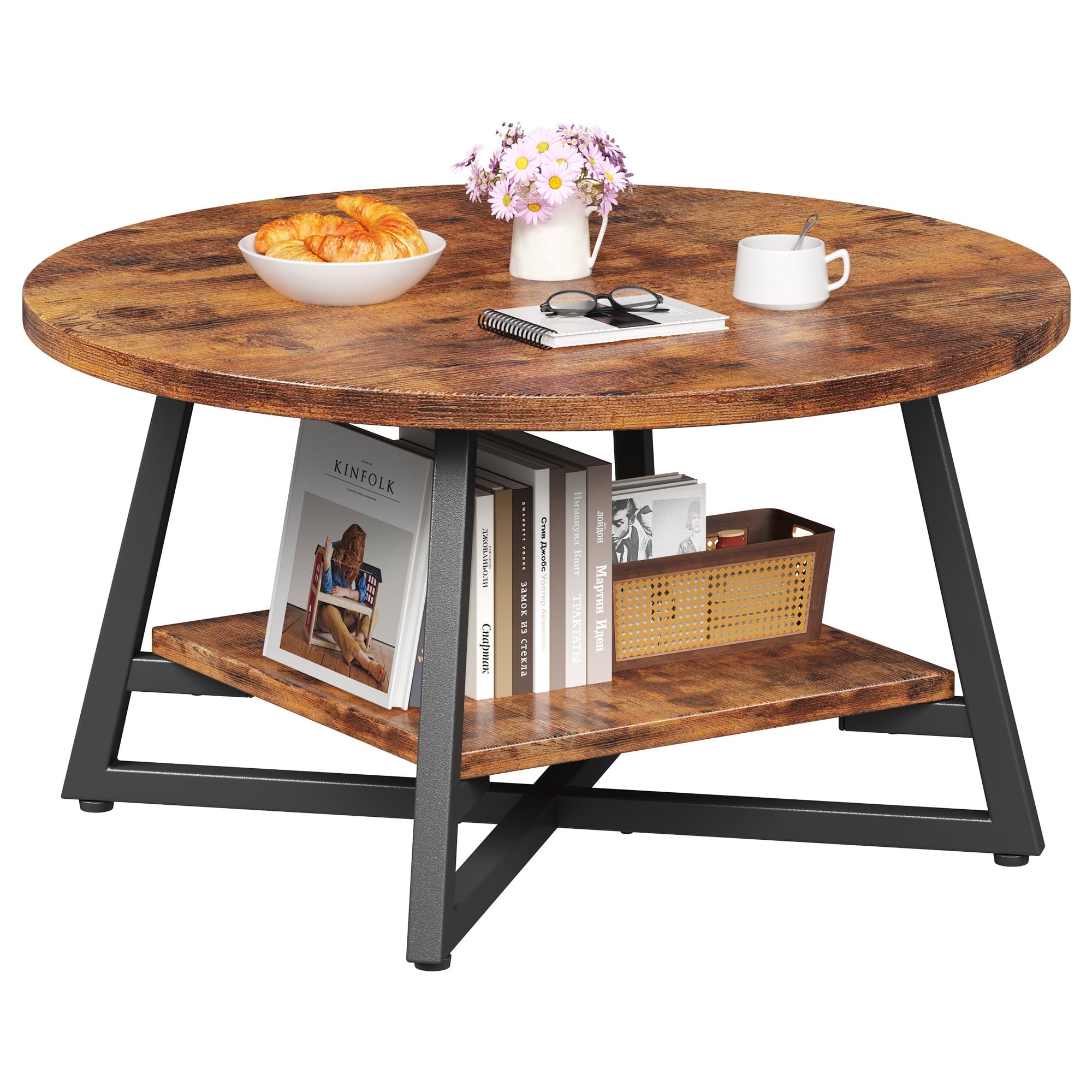 Round Coffee Table, Small Circle Coffee Table with Storage, Modern Wood ...