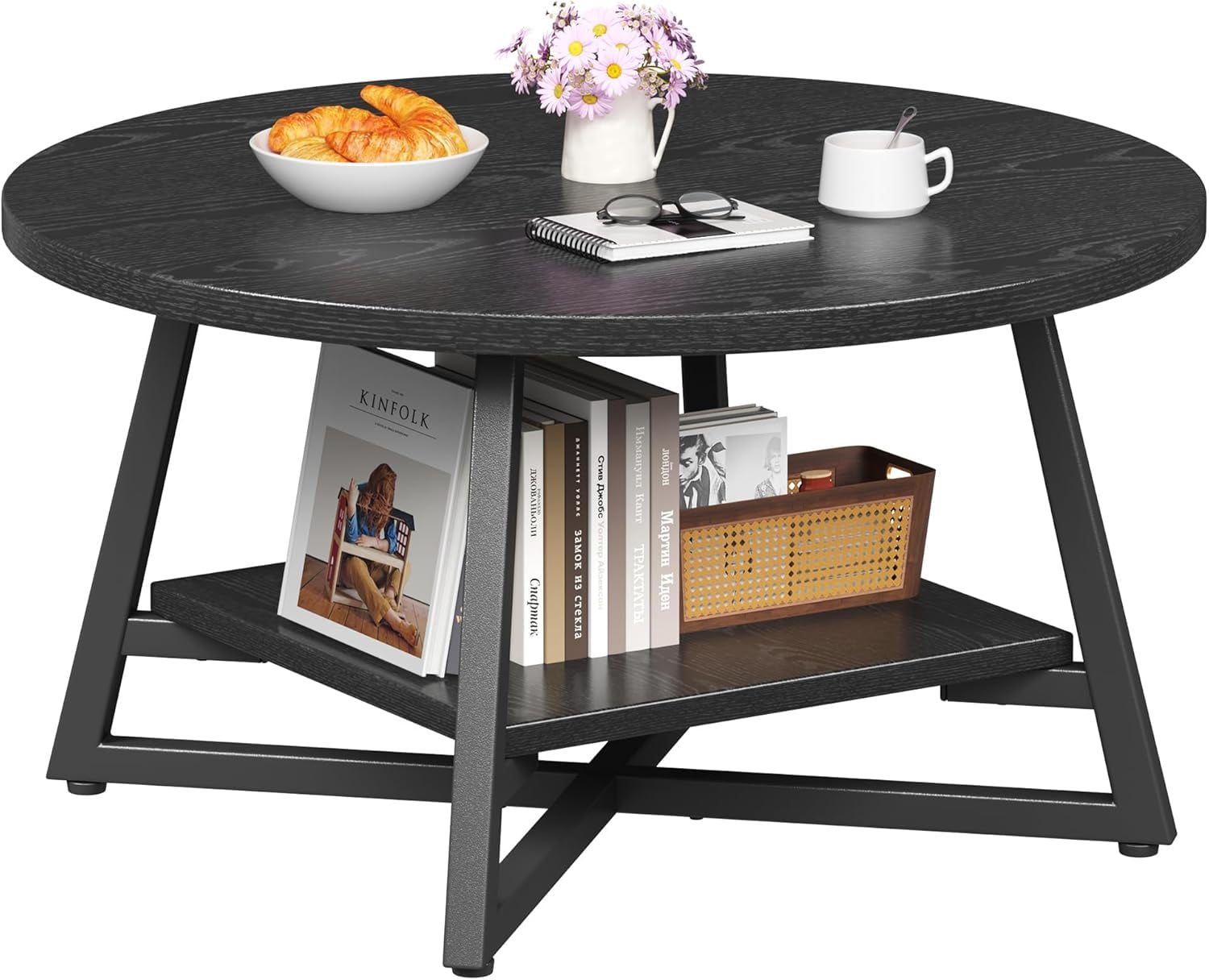 Round Coffee Table, Small Circle Coffee Table with Storage, Modern Wood ...
