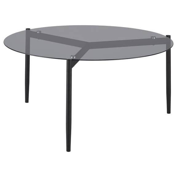 Round Coffee Table Smoked Glass Top Metal Frame Living Room Table - Grey