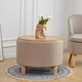thumbnail image 1 of Round Coffee Table with Storage for Bedroom Living Room Round Ottoman as a Foot Rest Multi-Function High-Capacity Cotton and Linen Fabric Natural Color Desktop Natural Color Feet, 1 of 4