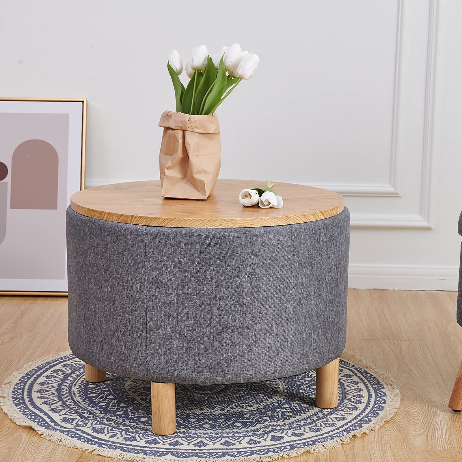 Round Coffee Table with Storage for Bedroom Living Room Round Ottoman ...