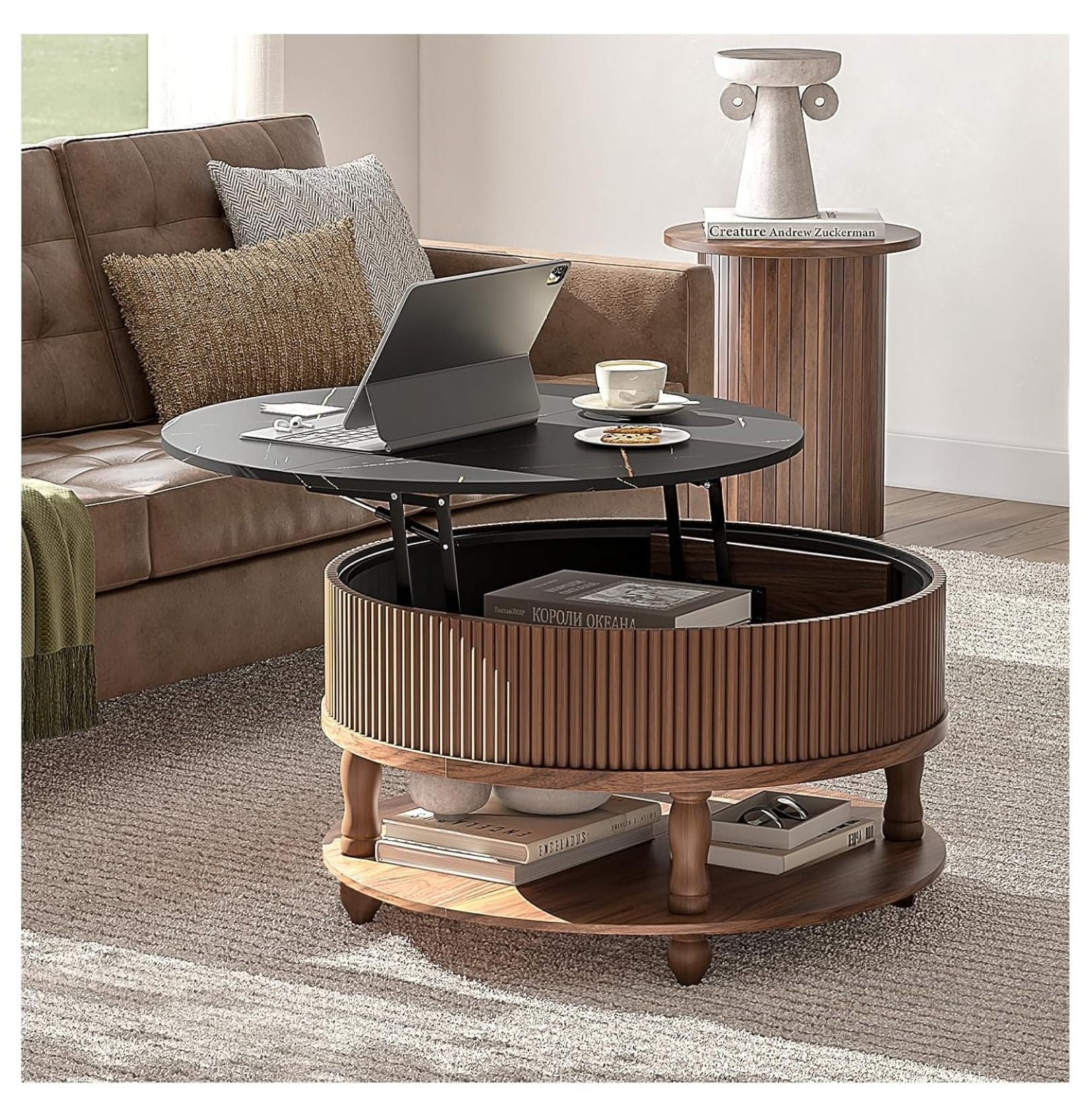 Round Coffee Table with Storage, Century Modern Dining Table with ...