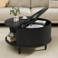 thumbnail image 1 of Round Coffee Table with Storage, Mid Century Modern Coffee Table, Fluted Dining Table with Sliding Door, Circle Coffee Table for Living Room Home Office, 31.5", Black, 1 of 14