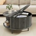 thumbnail image 1 of Round Coffee Table with Storage, Mid Century Modern Coffee Table, Fluted Dining Table with Sliding Door, Circle Coffee Table for Living Room Home Office, 31.5", Gray, 1 of 7
