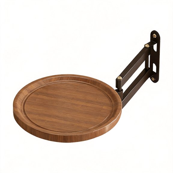 Round Coffee Table, Wooden Foldable Desk with Retractable Brackets, Wall Mounted Mini Table for Bedroom Living Room