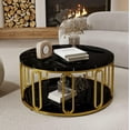 thumbnail image 1 of Round Coffee Table, Wooden Marble Pattern Coffee Table with Round Open Storage, Solid Golden Metal Legs for Living Room，Black, 1 of 9