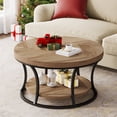 thumbnail image 1 of Round Coffee Table for Living Room, 2-Tier Circle Coffee Table with Storage, Accent Center Table Modern Design, Wooden Grain and Black, 1 of 7