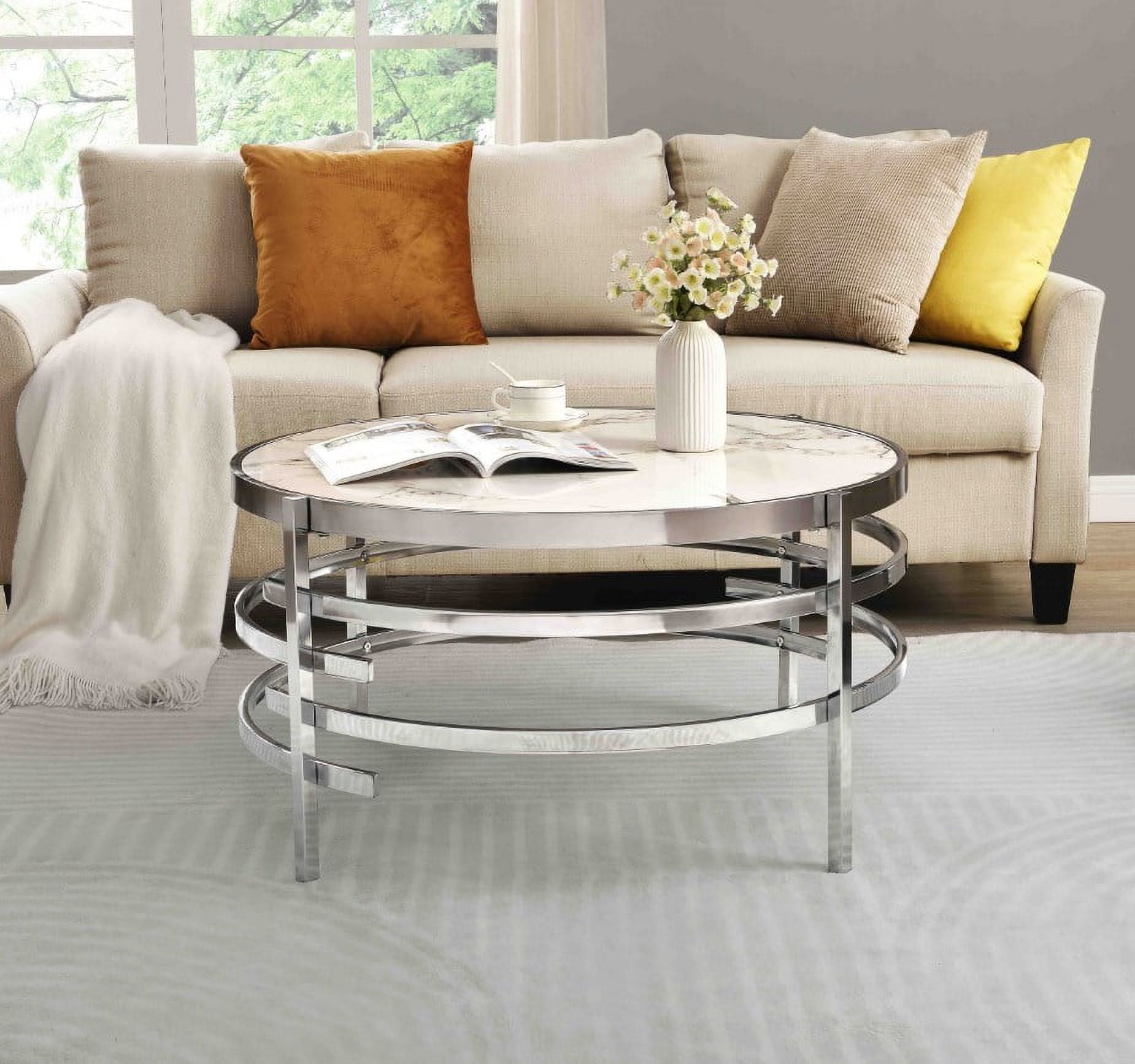 Round Coffee Table for Living Room, 32.48" Modern Coffee Table with Marble Pattern Top & Sturdy
