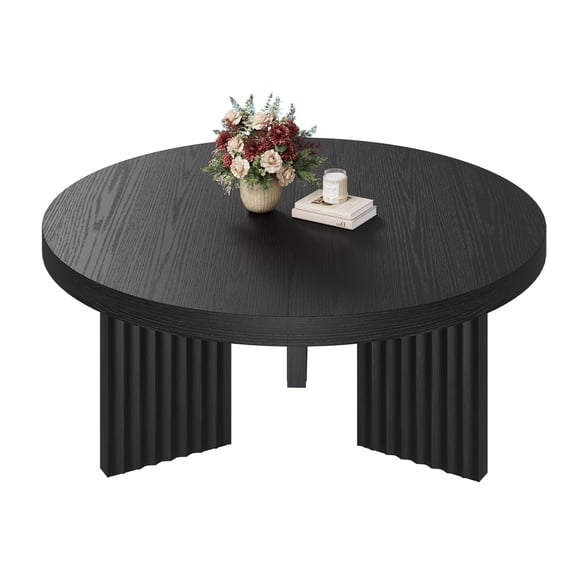Round Coffee Table for Living Room, 33.5" Modern Center Tables with Fluted Legs, Wood Accent Sofa Table for Small Space, Easy Assembly