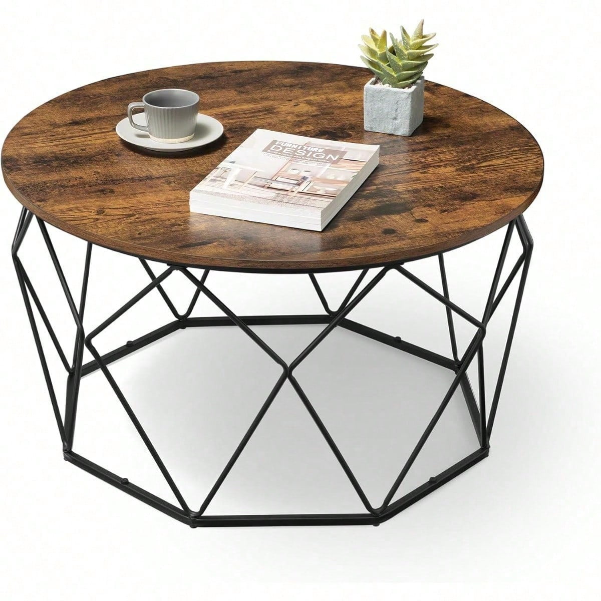Rustic Brown and Black Round Lift-Top Coffee Table