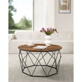 thumbnail image 1 of Round Coffee Table for Living Room, Cage Cocktail Table with Steel Frame 31.5 Inches Dia. Industrial Style Rustic Brown and Black, 1 of 5