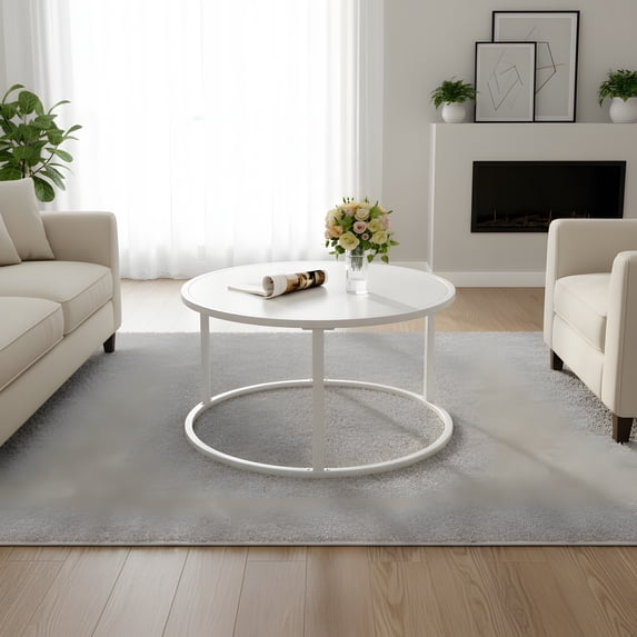 Round Coffee Table for Small Spaces - Modern White Marble Top