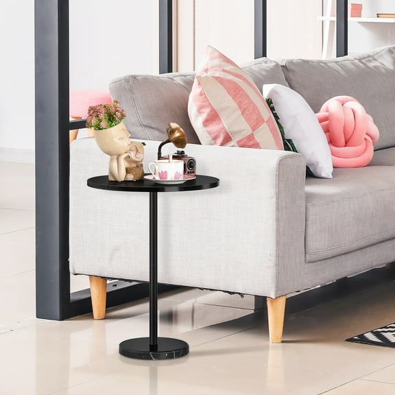 Round Coffee Table with Black Marble Base for Small Spaces