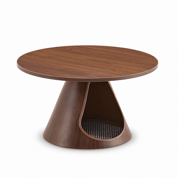 Round Coffee Table with Built-In Cat Cave Base, Mid-Century Modern Side ...