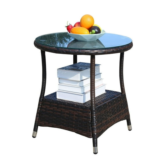 Round Coffee Table with Clear Tempered Glass 21x21x21 Inches for Outdoor Patio Furniture Set