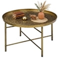 thumbnail image 1 of Round Coffee Table with Hammered Tray Top, 24-Inch Metal Center Table for Living Room or Bedroom, 1 of 5