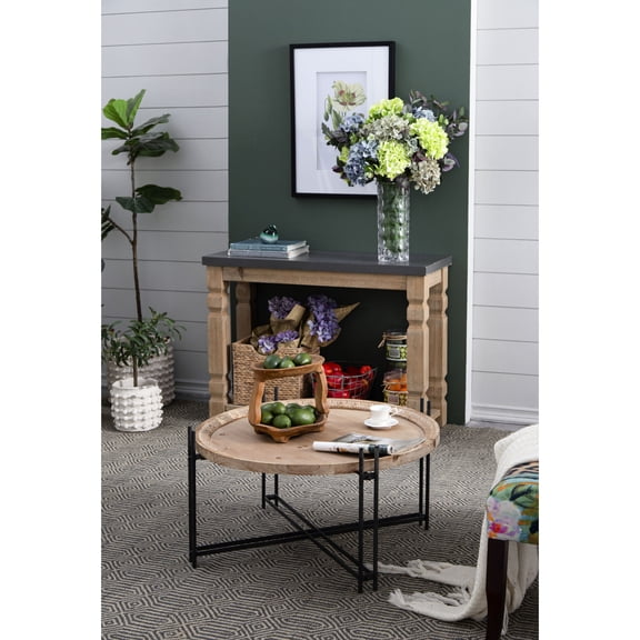 Round Coffee Table with Pin Legs | Modern Design for Home Comfort | Wood - Metal Mix | Solves Problem of Unattractive Tables