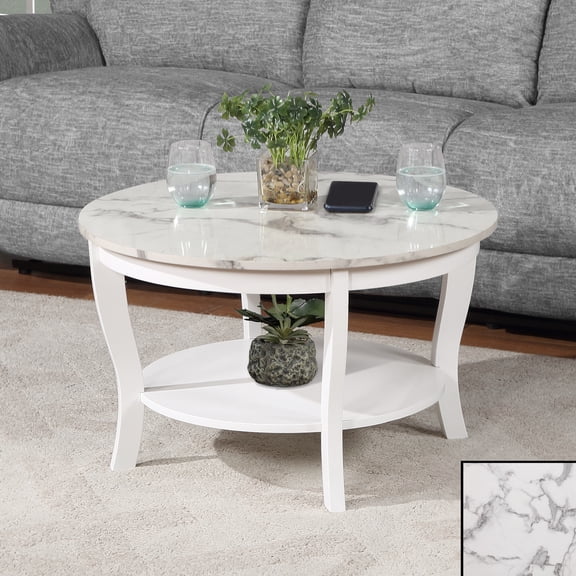 Round Coffee Table with Shelf - Transitional Style Table - Wood Finish - 30" Diameter - Two Tier Storage