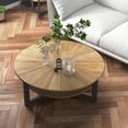 Farmhouse-Style Round Coffee Table with Solid Wood Storage - Rustic Wooden Center Table ...