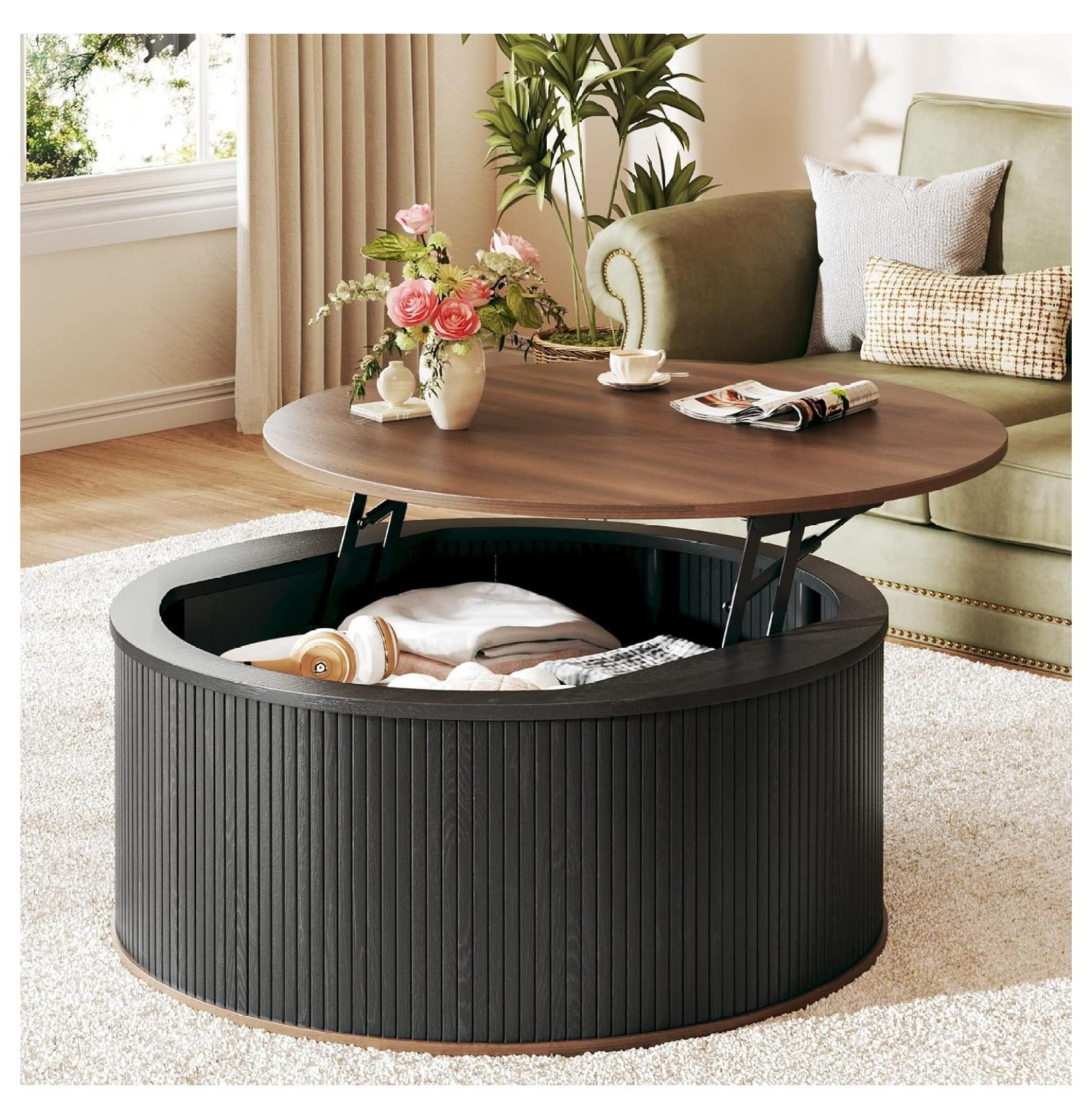 Round Coffee Table with Storage, 31.5" Lift Top, Century Modern Living ...