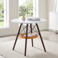 thumbnail image 1 of Round Coffee Table with Storage Basket - Modern White MDF & Walnut Wood Legs, 1 of 10