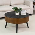 thumbnail image 1 of Round Coffee Table with Storage Wooden Carved End Table Modern Side Tables for Living Room Sofa, Chairs (Brown Edge Large), 1 of 6