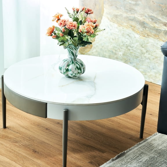 Round Coffee Table with Storage and Ceramic Top / Elegant Addition to Apartment