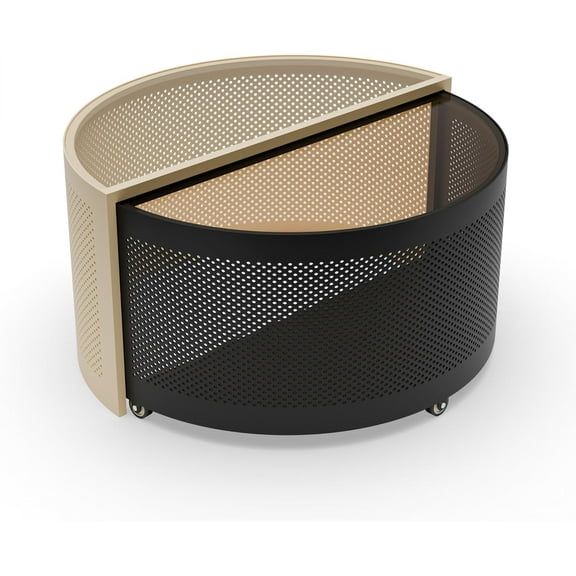 Round Coffee Table with Storage and Wheels for Living Room, Balcony, Bedroom