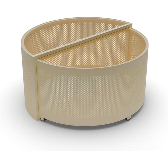 Round Coffee Table with Storage and Wheels for Living Room, Balcony, Bedroom