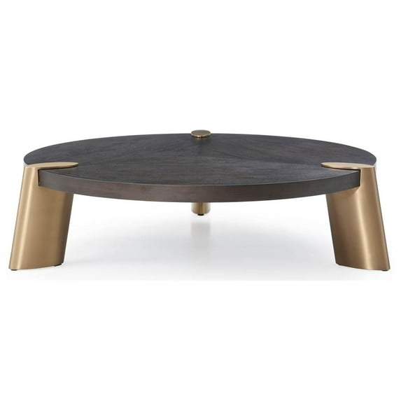 Whiteline Modern Living Mimeo Coffee table, Diameter 48 H13, Wenge & Brass