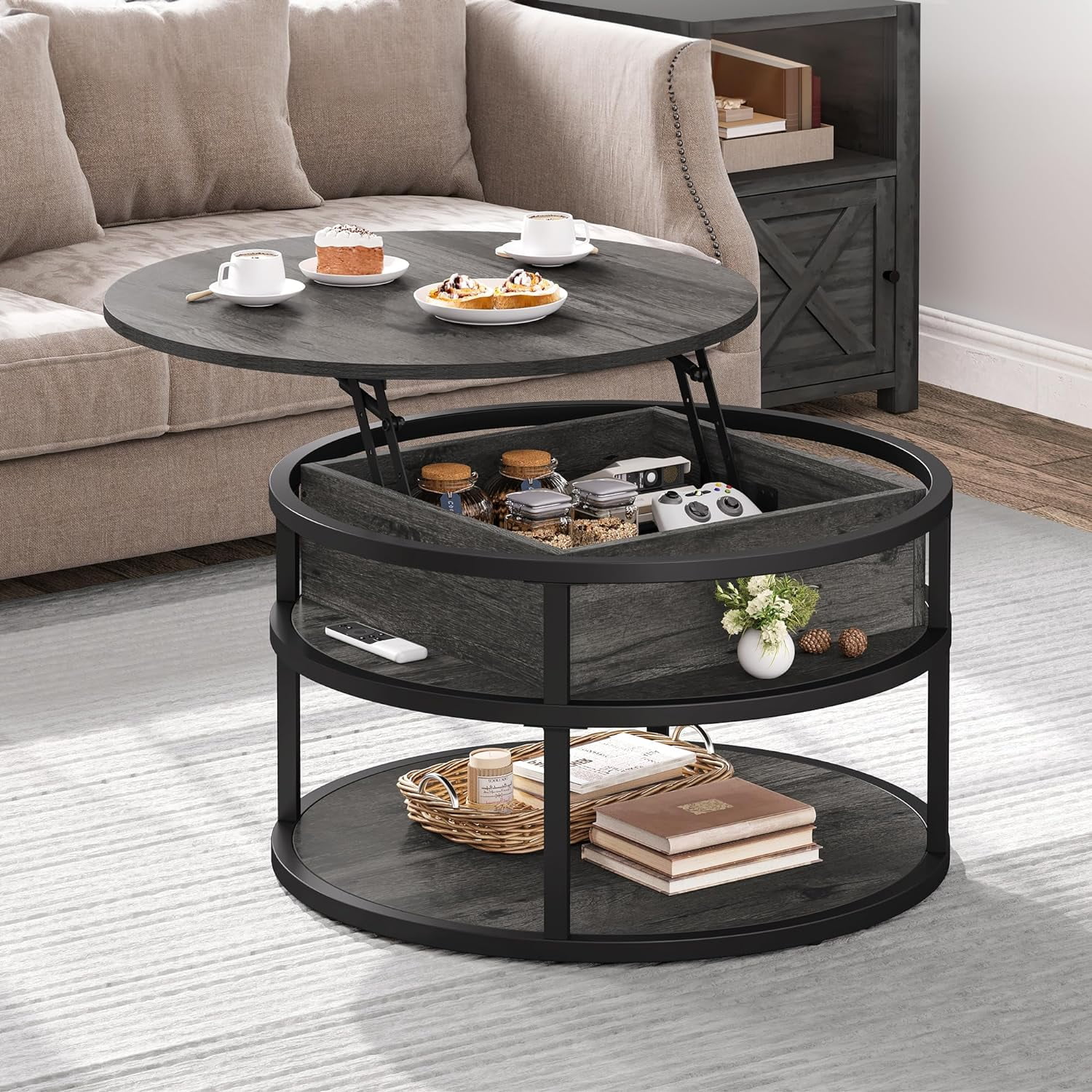 Round Coffee Tables for Living Room,Lift Top Coffee Table with Storage ...