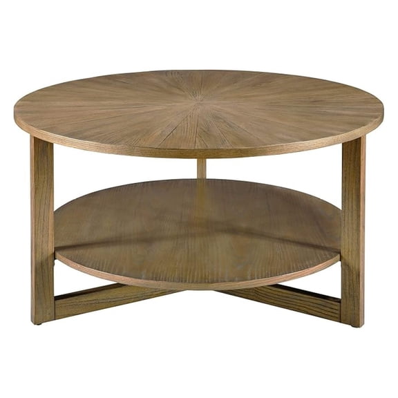 Round Coffee Tables for Living Room Tables, 2-Tier Solid Wood Coffee-Tables with Criss-Cross Wood Legs, Farmhouse Accent Table, 33.5" D x 17.9" H, Designed Home Furniture, Center Large Coffee Table