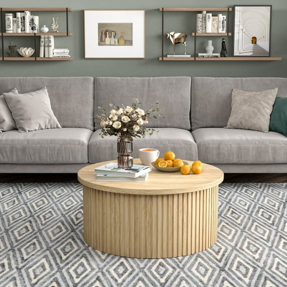 Round Coffee Tables for Living Room, Lift Top Coffee Table with Storage, Round Wood Center Table