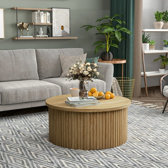 Round Coffee Tables for Living Room, Lift Top Coffee Table with Storage, Round Wood Center Table