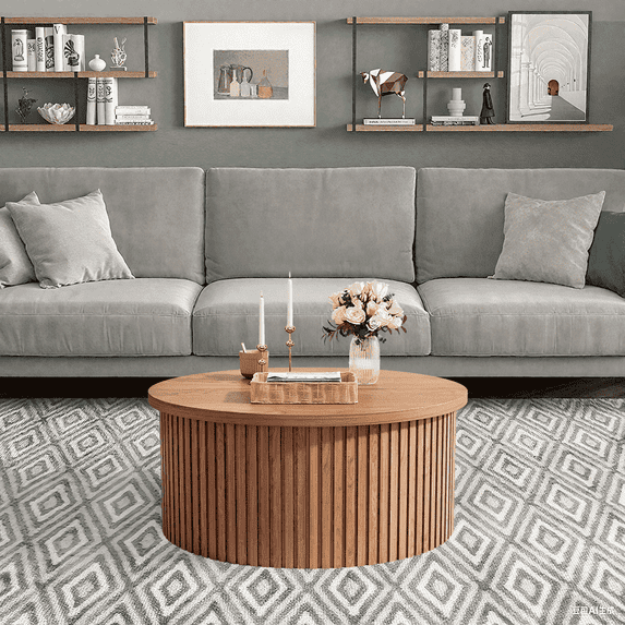 Round Coffee Tables for Living Room, Lift Top Coffee Table with Storage, Round Wood Center Table