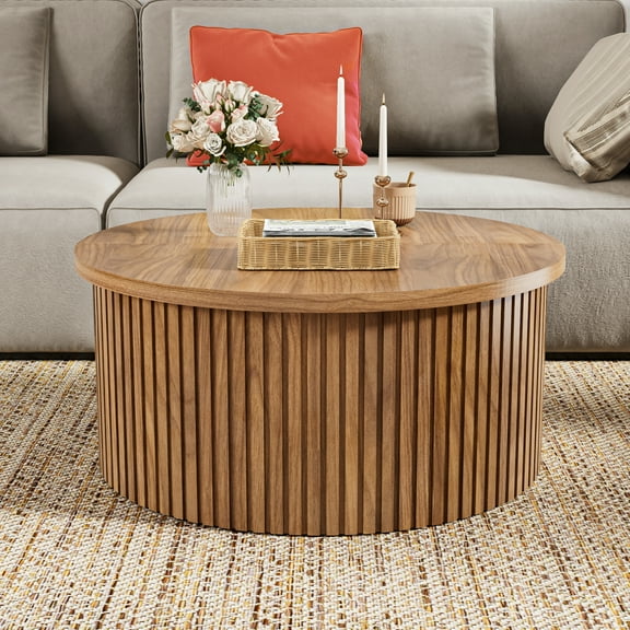Round Coffee Tables for Living Room, Lift Top Coffee Table with Storage, Round Wood Center Table