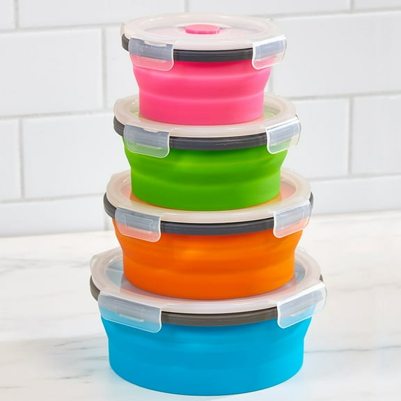 Round Collapsible Locking Lid Food Storage Containers - 8 Pieces