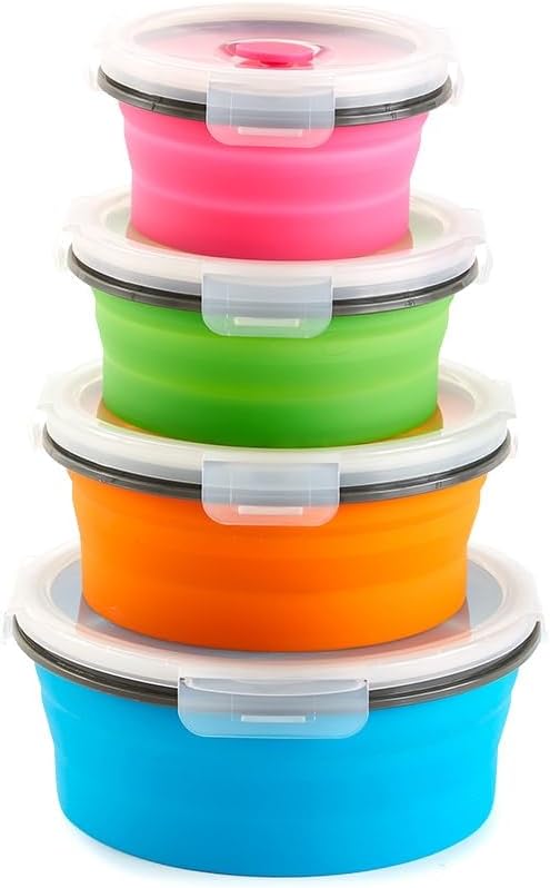 Round Collapsible Locking Lid Food Storage Containers - 8 Pieces ...