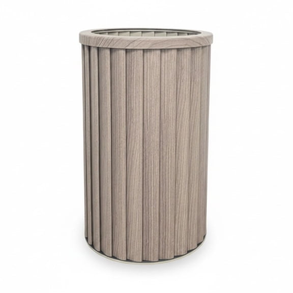 Round Column Planter, 16.5 Inch Tall Ash Brown Wood-Tone Aluminum Flower Pot