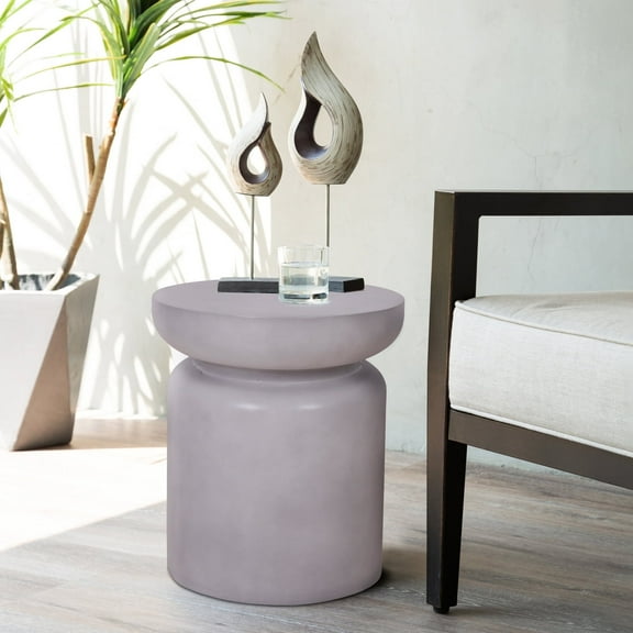 Afterglow Terrafab 14" Round Concrete Look Side Table End Table Natural Decorative Garden Stools for Living Room Bedroom Patio Home Decor Grey