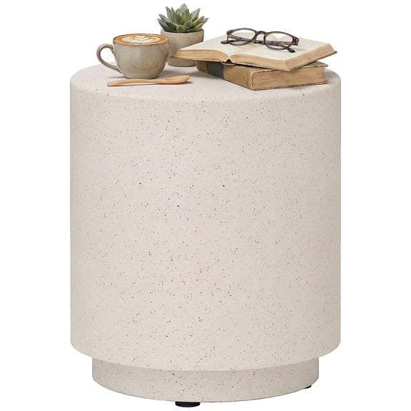 Round Concrete Side Table Cream White 14.5 Inch Diameter