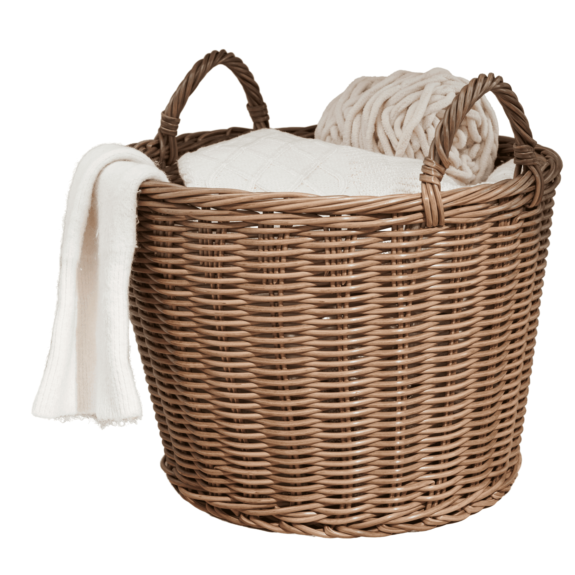 Round Cone Woven Resin Wicker Basket with Handles, For Clothes, Towels, Canvas, Toys, Magazine Storage and Home Decoration, Chocolate Brown, 16" x 16" x 10.5"