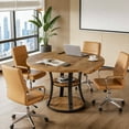 thumbnail image 1 of Round Conference Table for 2-4 People, 39 Inch Modern Small Meeting Room Table with 2-Tier Storage Shelf and Metal Base for Office, Conference Room, Small Spaces, Rustic Brown, 1 of 9