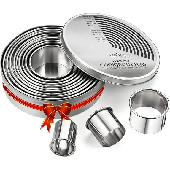 Stainless Steel Round Cookie Biscuit Cutter Set, 12 Count